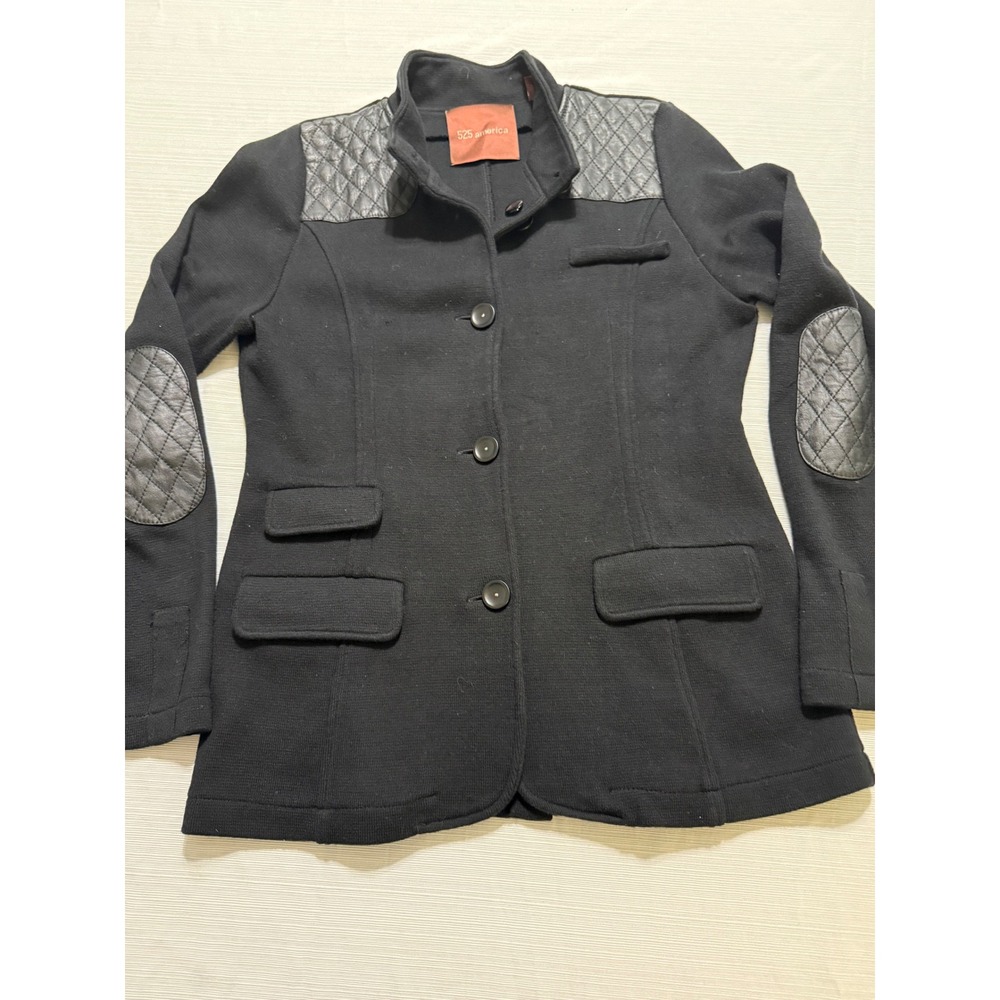 525 America Womens Black Knit Blazer Quilted Leather Patch Jacket Medium